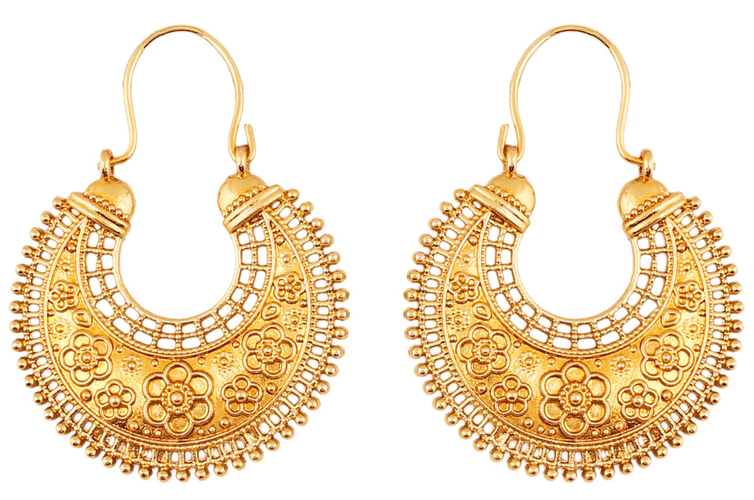 Touchstone Indian Bollywood pretty fringes and floral theme ethnic south Indian Chandbali Moon bridal designer jewelry chandelier earrings for women in antique gold tone