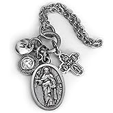 Saint Rose of Lima Necklace, Keychain or Clip, Patron Saint Confirmation Gift, Birthstone Crystal and Initial Charm