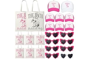 24 Pcs The Bach Club Bachelorette Party Favors Include 8 Bridesmaid Tote Bags 8 Camp Bach Baseball Caps 8 Heart-shaped Sungla