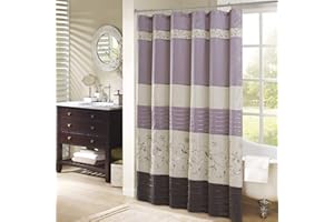 Madison Park Serene Flora Fabric Shower Curtain, Embroidered Transitional Shower Curtains for Bathroom, 72 x 72 in, Purple