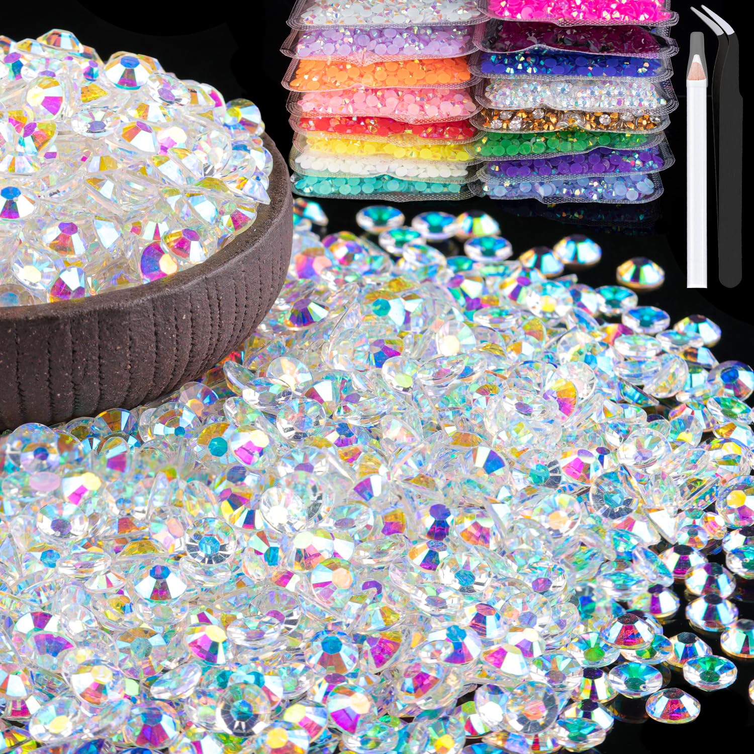 Photo 1 of 15000pcs 2mm Resin Rhinestones Bulk, Transparent AB Flatback Round Jelly Rhinestones Bedazzling Non Hotfix Crystal Gems Large Quantity Wholesale for DIY Crafts Clothes Tumblers Face Makeup Manicure