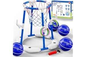 VGY Pool Basketball Hoop 2-in-1 with 4 Balls, 12 Rings & Pump - Floating Water Basketball Set for Swimming Pool Games, Outdoor/Indoor Family Toy Kids Ages 3-12 & Adults