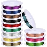Hotop 13 Rolls Jewelry Making Supplies Colorful Craft 26 Gauge Wire for Jewelry Making Tarnish Resistant Copper Beading Flexible Metal Craft Wire, 142 Yards in Total, 13 Colors