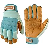 Wells Lamont Women's HydraHyde Leather Hybrid Gloves – Water-Resistant, Durable Cowhide Palm, Spandex Stretch Back – Ideal Landscaping/Farming/Gardening Gloves – Adjustable Wrist – Small, Blue (3250S)