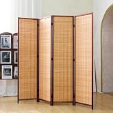 Pawlabay 4 Panel Bamboo Room Divider Screen,5.6 FT Tall Bamboo Divider Folding Panel Screen,Freestanding Panel Divider for Room Seperation,Brown