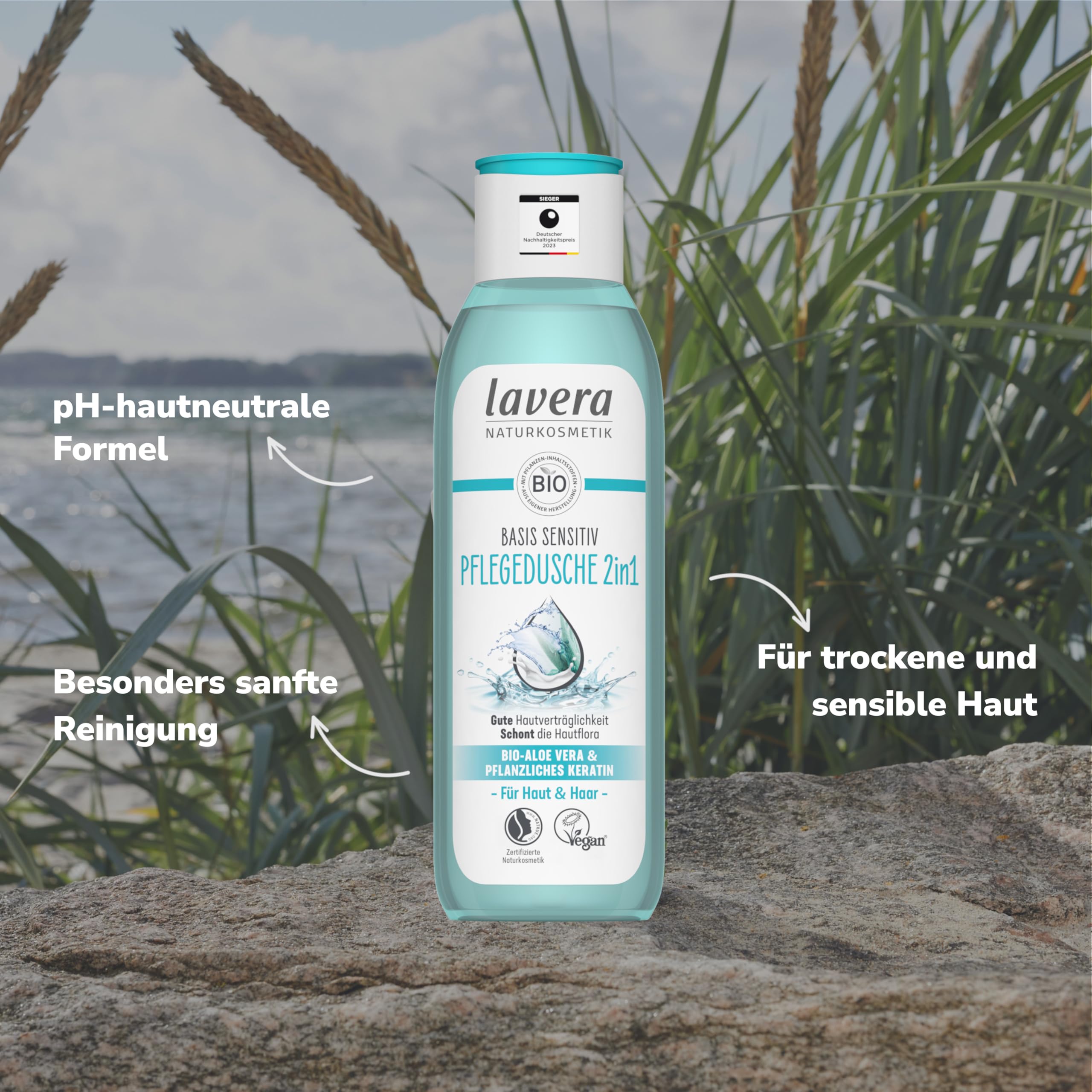 lavera Basis Sensitiv - Pflegedusche 2 in 1 für Haut & Haar - mit Bio Aloe Vera & pflanzlichem Keratin - reinigt ohne auszutrocknen - 250ml 3