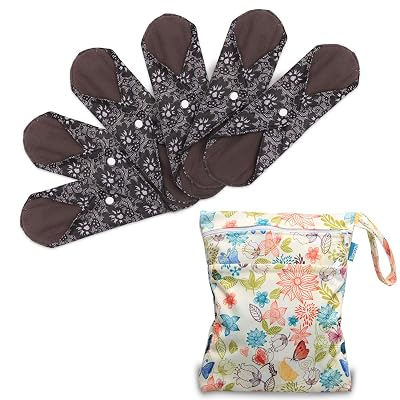 Teamoy 6Pcs 10 Inches Sanitary pad, Reusable Washable Cloth Menstrual PadsPanty Liners with Wet Bag, Super-Absorbent, Soft and Comfortable, Perfect