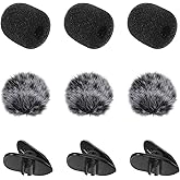 Tyqour 9 Pcs Mini Foam Microphone Windscreens ＆ Furry Cover, Microphone Cover with Clip to Reduce Plosive and Better Highlight the Vocals, Washable Mic Cover