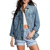 Sidefeel Women's Jean Jacket Oversized Boyfriend Button Up Long Sleeve Textured Denim Jackets