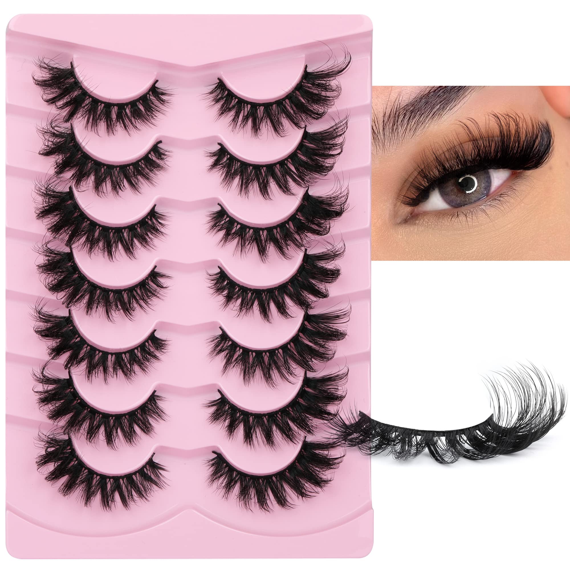 Faux Mink Lashes Fluffy Fox Eye Natural Dramatic Look False Eyelashes Wispy Cat Eye 17MM Fake Lashes Look Like Eyelash Extensions Strip Lashes 7 Pairs Pack — image 1