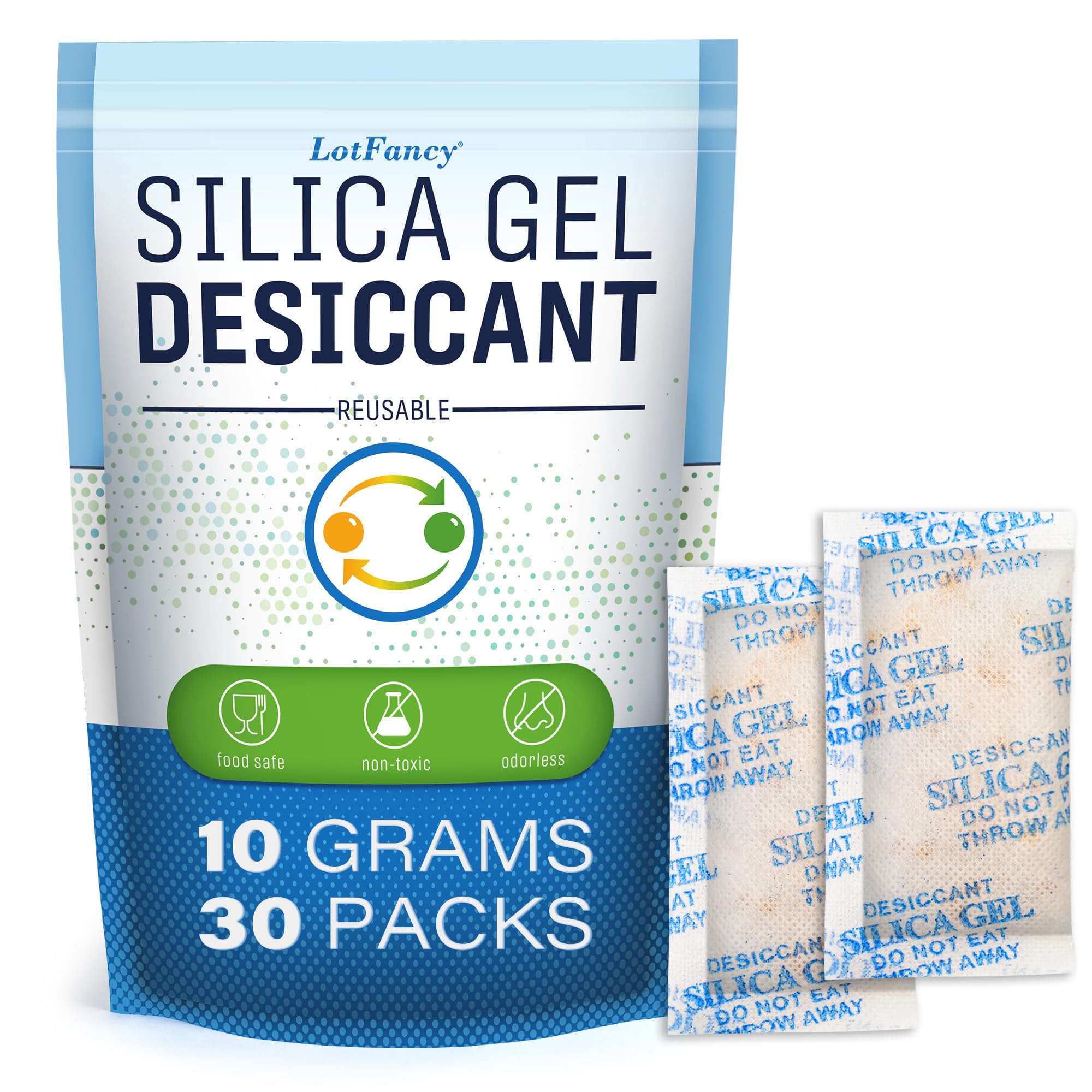 LotFancy Silica Gel Sachets 10g 30 Packs, Desiccant Bags Reusable Moisture Absorber for Food or Filament Storage