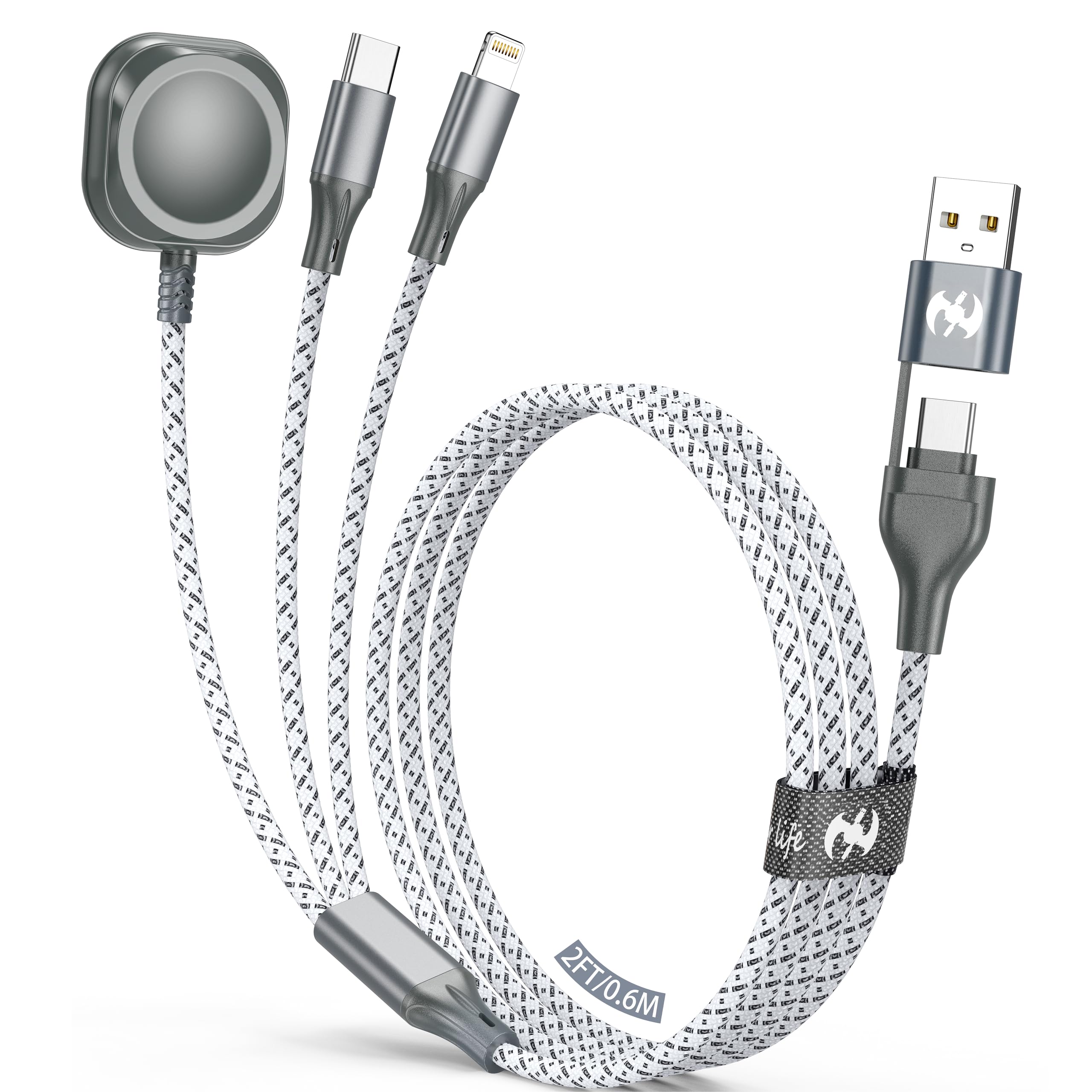 Multi Charging Cable for Apple Watch Charger 2FT, 3 in 1 Charging Cable USB A/C to Lightning Type C USB C Cord iWatch Magnetic Wireless Charger Wire for Apple iWatch iPhone Android Phone