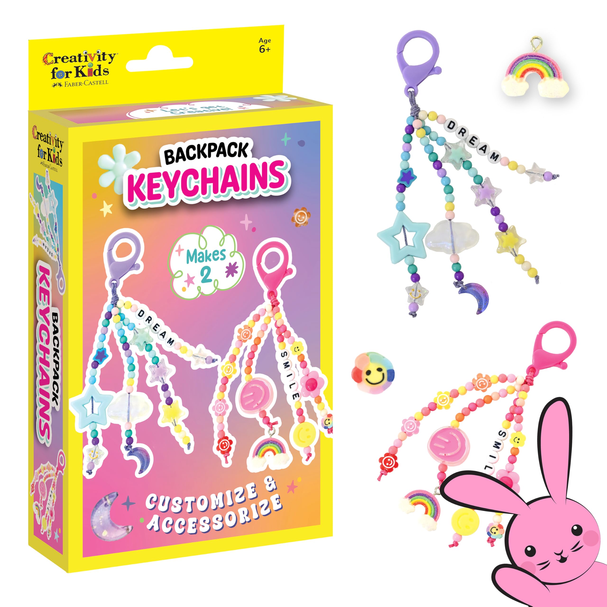 Creativity for Kids Backpack Keychains Mini Kit | Make 2 Trendy Keychains with Beads & Charms | DIY Craft Kit for Kids | Great for Travel, Parties & Gifts | Easter Basket Stuffers (Ages 6+)