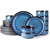 LERATIO Ceramic Dinnerware Sets for 8,Stoneware Plates and Bowls Sets,Reactive Glaze Dishes Set,Highly Chip and Crack Resistant | Dishwasher & Microwave & Oven Safe Dishes set,Service for 8-Blue(24pc)