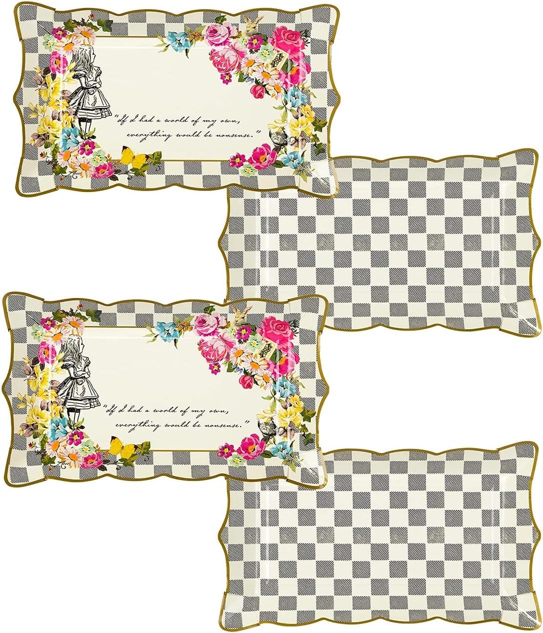 Talking Tables 4 x Paper Platters Size 29cm x 16.5cm Alice in Wonderland Mad Hatter Party Supplies Fabric Multicolour Perfect for Themed Afternoon Tea Baby Shower