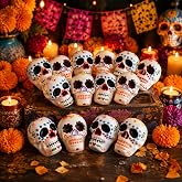 BrightRow 24 Pcs Miniature Day of the Dead Skulls for Ofrenda Decorations | Dia De Los Muertos Ofrendas Altar De Muertos, Mexican Fiesta, for Day of the Dead Halloween Altar Ofrenda Decor, Resin