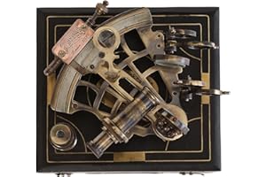 JUNZALINAUTIC J. Scott London Brass Ship History Sextant with Hardwood Box. Vintage Solid Antique Brass Nautical Functional Maritime Sextant | Nautical Navy Decor Gifts.