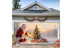 TTCHANG Christmas Garage Door Banner – Santa Claus, Xmas Tree & Gift Boxes, Large Waterproof Reusable Outdoor Holiday Cover for Home, Yard, Party & Photo Backdrop,16 x 7ft/4.8 x 2.1m