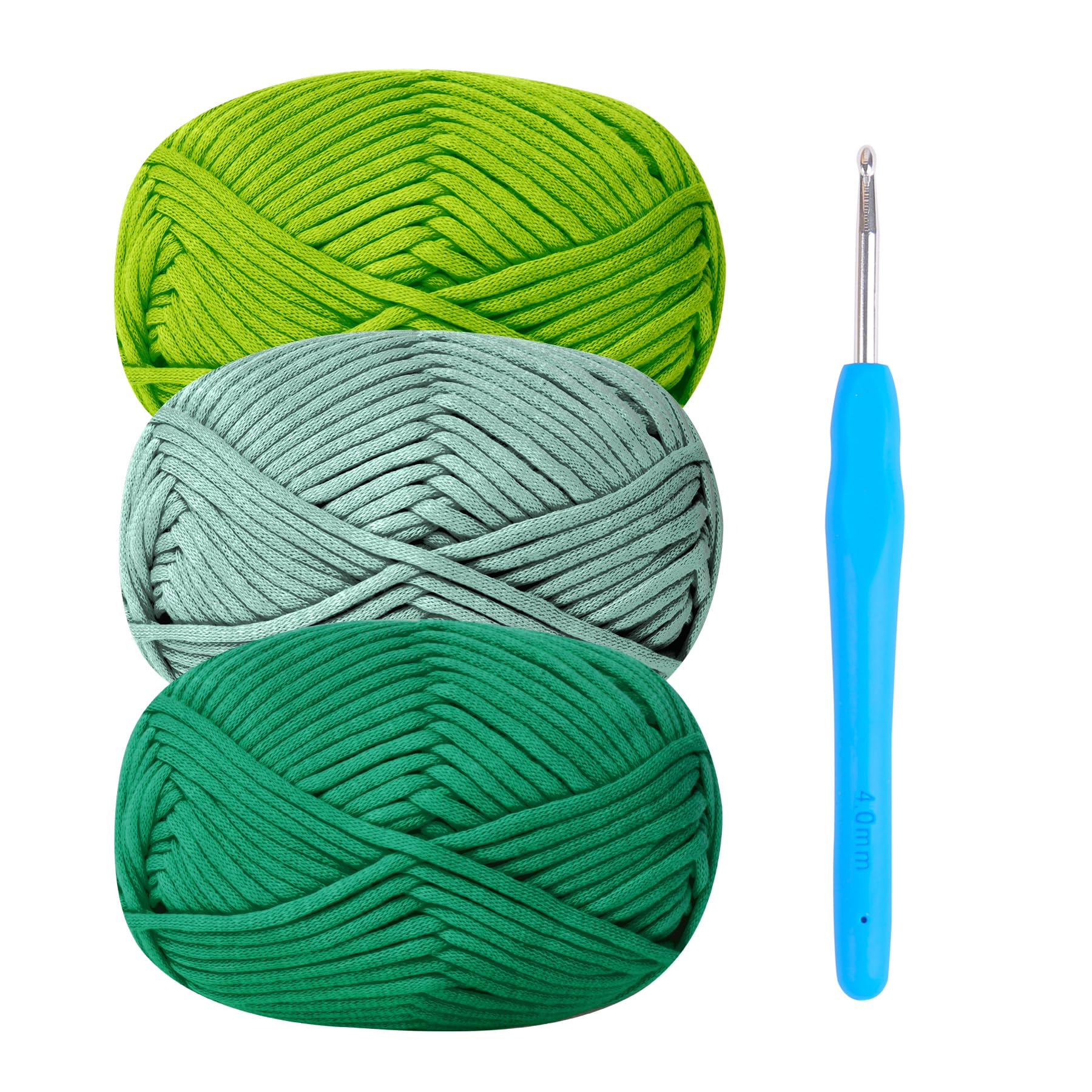 Renyiz Chunky Cotton Wool for Crochet - 3x50g, Amigurumi Yarn with 4mm Hook, Easy Crochet Starter Kit in Green