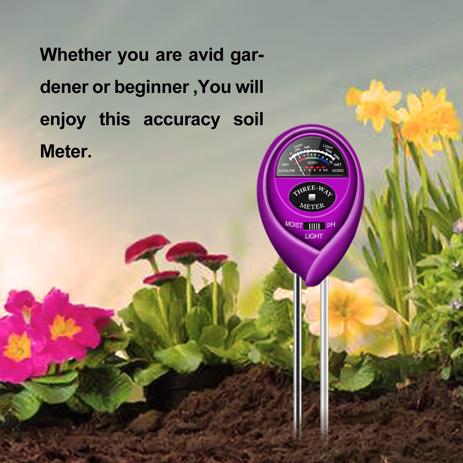 Updated Soil PH Meter,3in1 Moisture Sensor Meter/Light/pH Soil Test Kits Test Plant Moisture