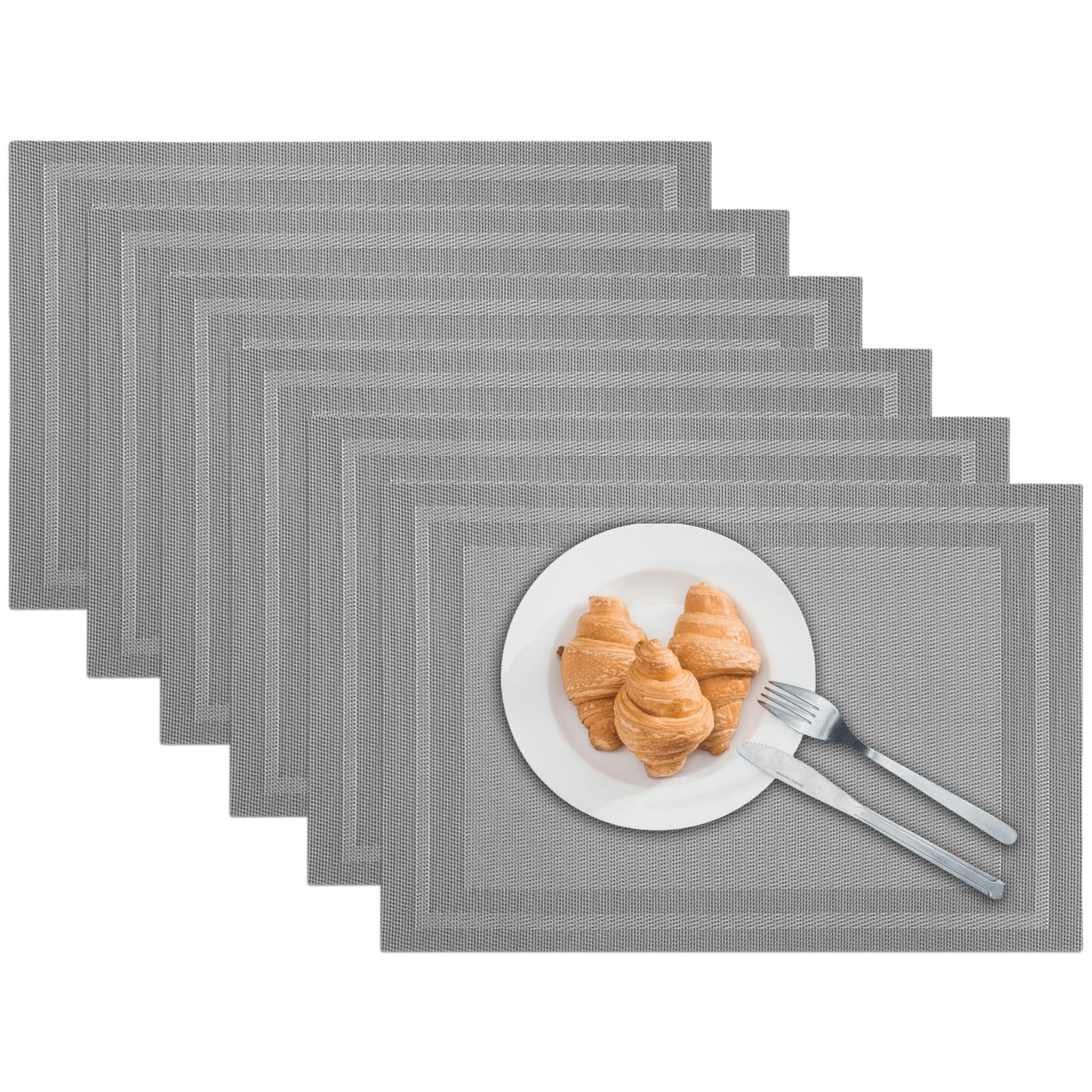 marysgift Place Mats for Table 6 Grey Placemats Heat Resistant Non Slip Waterproof Wipeable Washable Placemat for Home Restaurant Hotel Kitchen Party, Light Gray