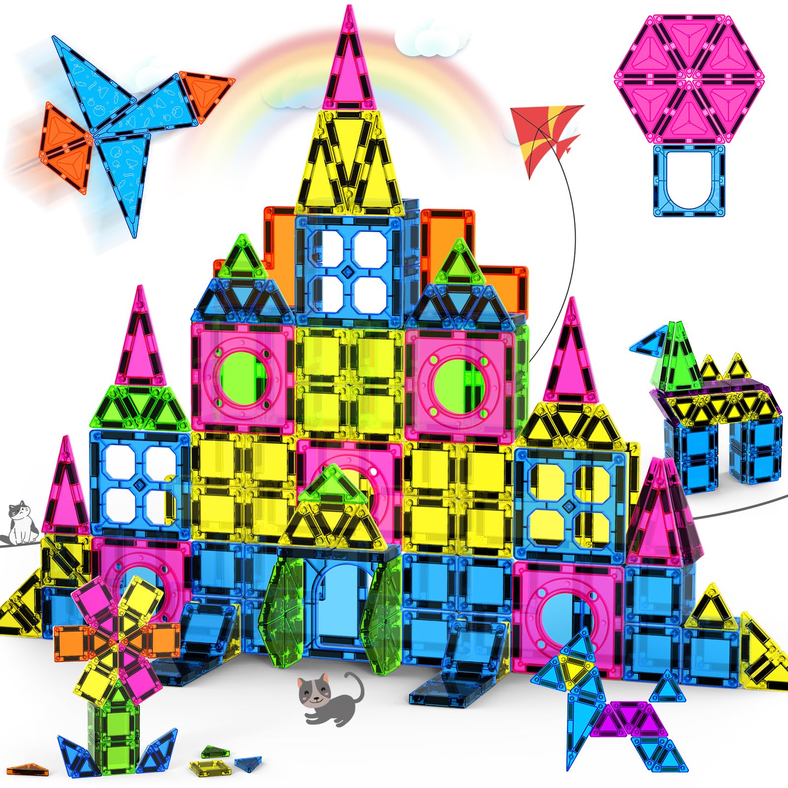 Photo 1 of Ronqs 250 PCS 3D STEM Educational Magnetic Tiles for Kids Magnetic Blocks for Kids Magnetic Building Blocks Set