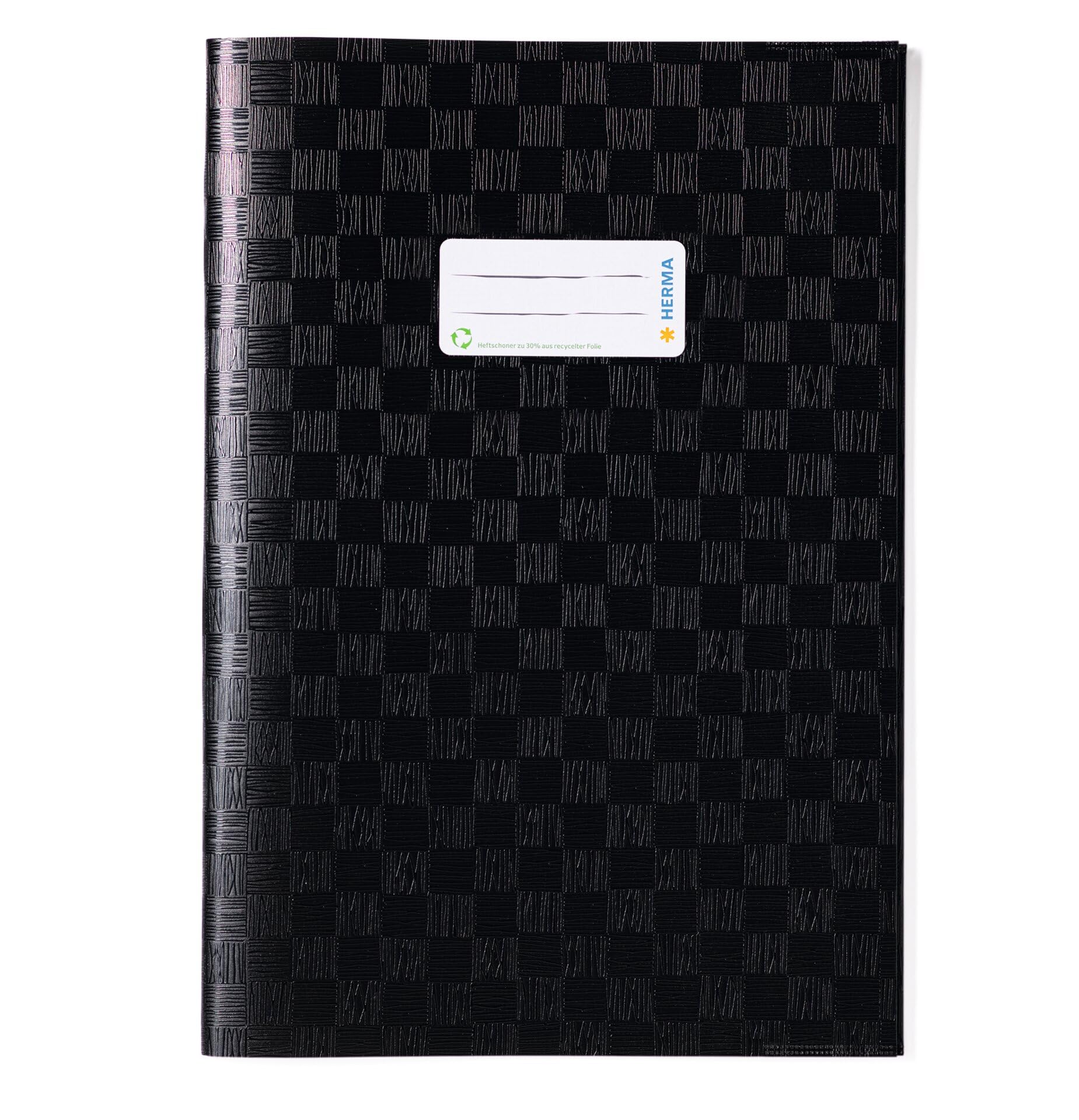 HERMA Exercise Book Cover A4, with Inscription Label, Made of wipeable and Sturdy Plastic, Slip on Cover Jackets for School, Black