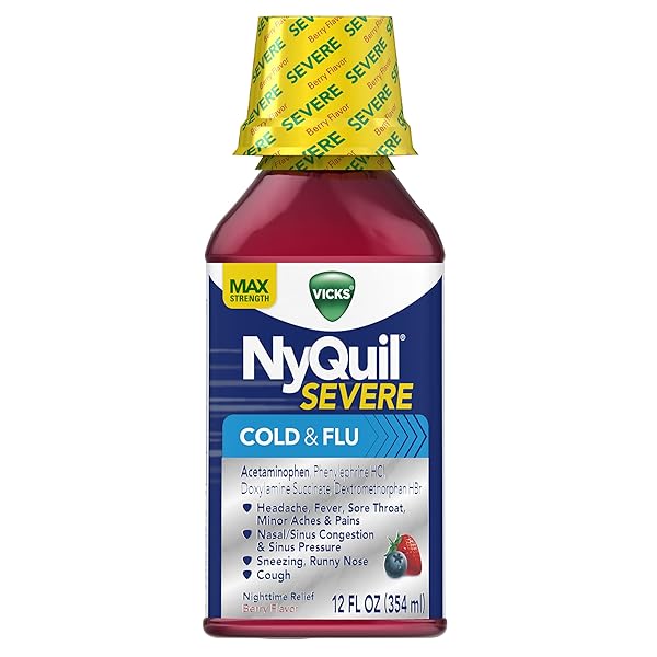 VICKS NYQUIL SEVERE COLD & FLU RELIEF BERRY FLAVOR LIQUID 12 FL OZ (PACK OF 6)