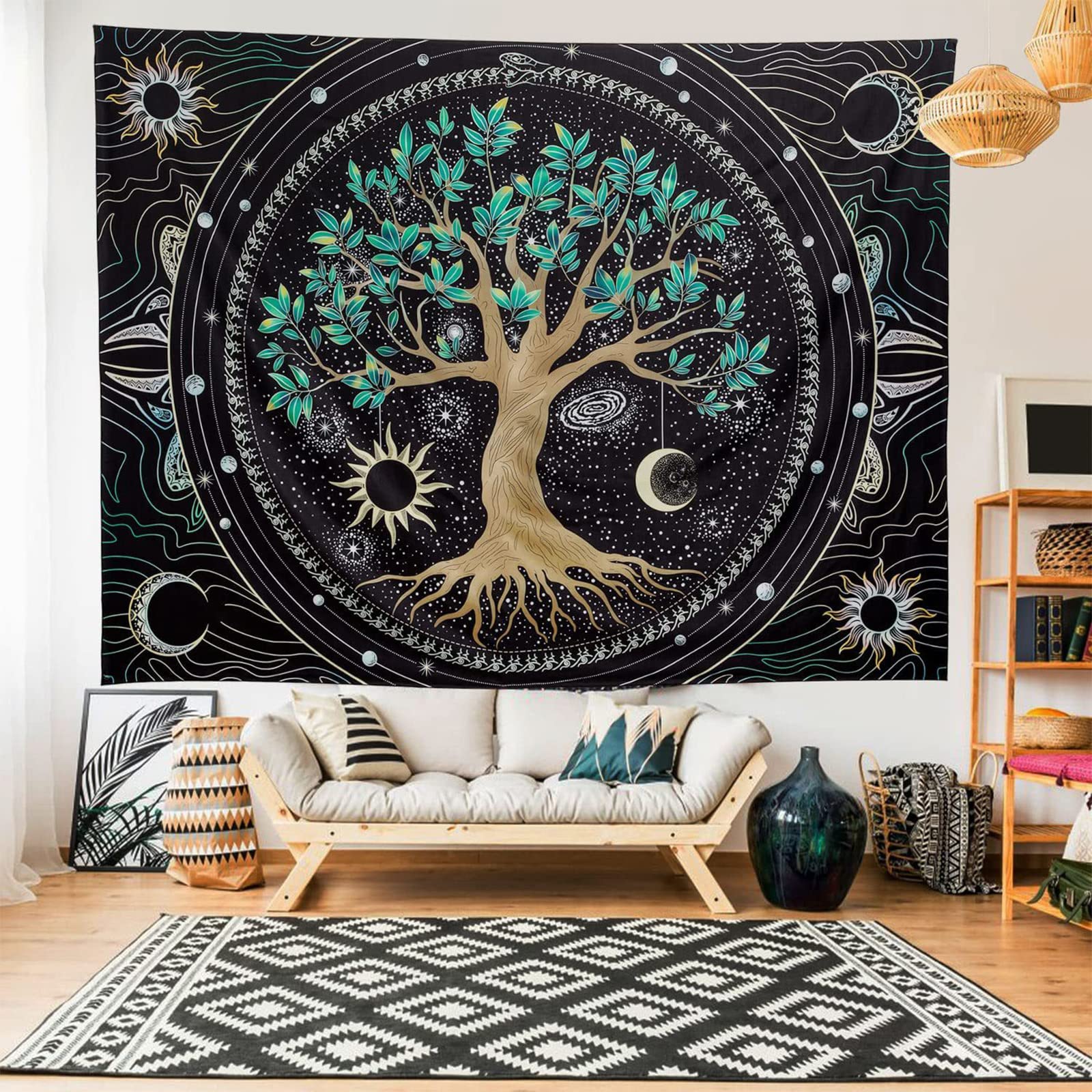 MOROBOR Aesthetic Tree of Life Tapestry,60”×80”Colorful Wall Tapestry Hippie Sun Moon Star Galaxy Space Tapestries Forest Wall Hanging Decor for Bedroom,Living Room,Dorm