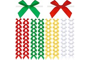 ADODOTOE Christmas Twist Tie Bows, 100 Pcs Satin Twist Tie Bows for Treat Bag Satin Ribbon Tie Bows for Tying Up Packages Present Bags Bakery Candy Bags Decorating Ribbon Bow Gift Wrap Bows (Christmas)