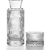 DmmyAlzx Bedside Water Carafe and Glass Set, Mouthwash Dispenser for Bathroom, 21.6 Oz Glass Water Bottles with 6 Oz Drinking Cup as Lid, Pitcher for Nightstand, Kitchen (Clear)