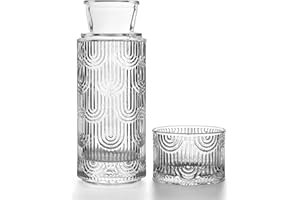 DmmyAlzx Bedside Water Carafe and Glass Set, Mouthwash Dispenser for Bathroom, 21.6 Oz Glass Water Bottles with 6 Oz Drinking