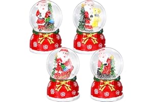 Suclain 4 Pcs 1.8 Inch Christmas Snow Globe Santa Claus Water Snow Globe Winter Snow Globe Lightweight Christmas Decorations Gift Red Green Christmas Tree Crystal Balls for Home Desk Decor