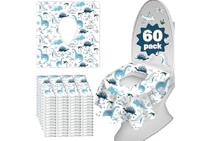 KIMITIMI 60 Pack Toilet Seat Covers Disposable, Extra Large Waterproof Toilet Cover for Toddlers & Adults, Individually Wrapped Travel Essential Portable Potty Training in Public Restrooms, Trip - Dinosaur