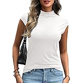 DCCISU Women's Mock Turtleneck Tops Cap Sleeve Fitted Tank Tops Going Out Basic Tee Shirts 2026 Trendy Fashion Clothes