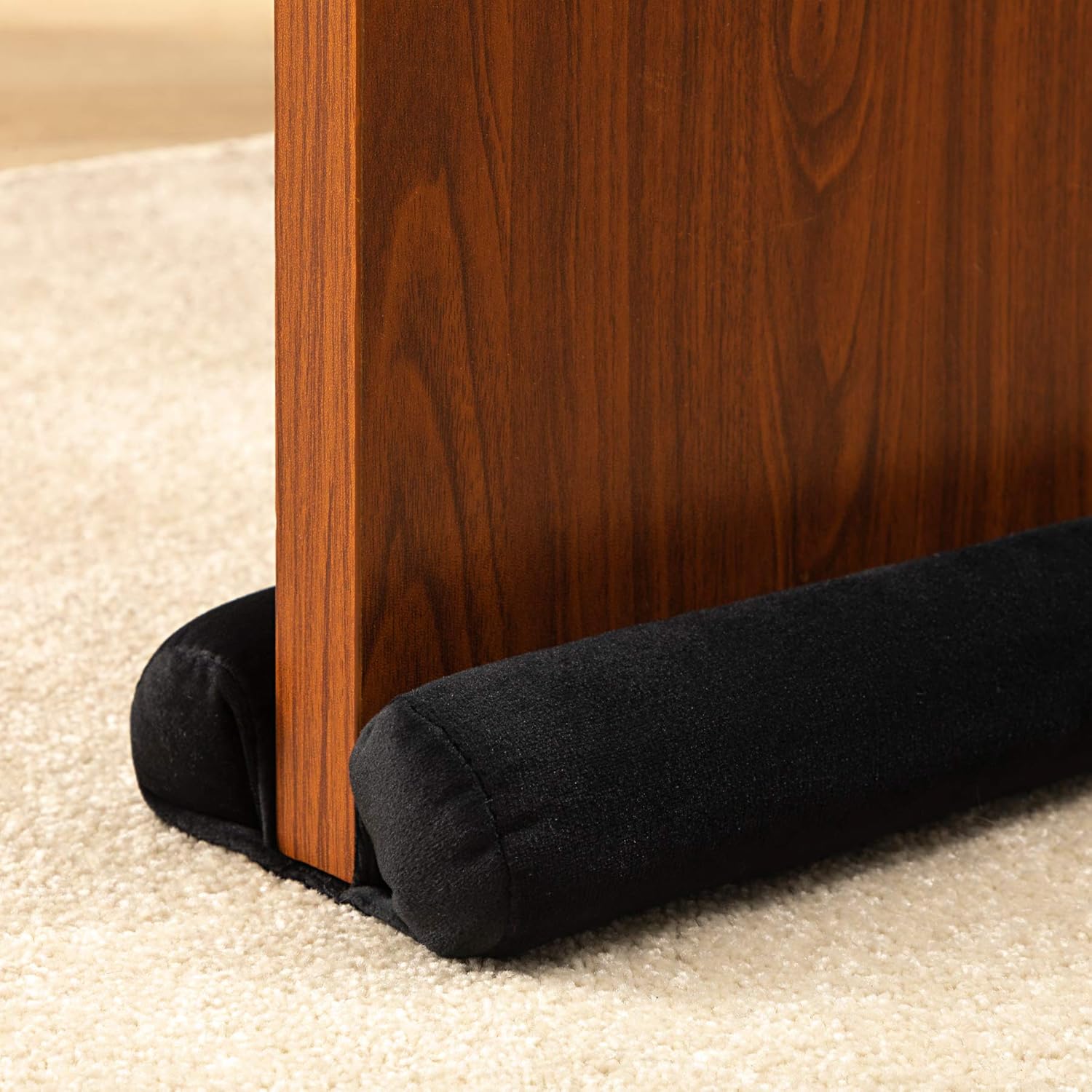 Draft Stoppers - Door Draft Stopper Double Sided Weather Stripping Noise Breeze Draft Blocker Door Sweeps Washable Under Door Seal Strip Adjustable Velvet Draft Guard Multi Color Available (36 inch, Black)