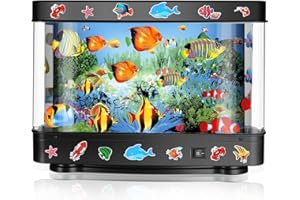 JIUYUDS Fake Fish Tank Lamp, Aquarium Lamp with Virtual Marine Life Animations, Artificial Tropical Fish Decorative, Sensory Aquarium Night Light, Ocean Room Decor Night Light Suitable