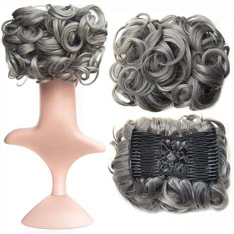 Buy Grey Swacc Short Messy Curly Dish Hair Bun Extension Easy