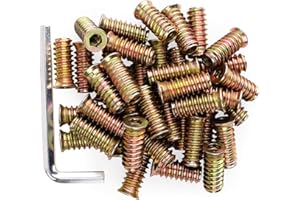 40Pcs Anwenk 1/4"-20 x 25mm Furniture Screw in Nut Threaded Wood Inserts Bolt Fastener Connector Hex Socket Drive for Wood Furniture Assortment (with Hex Spanner)