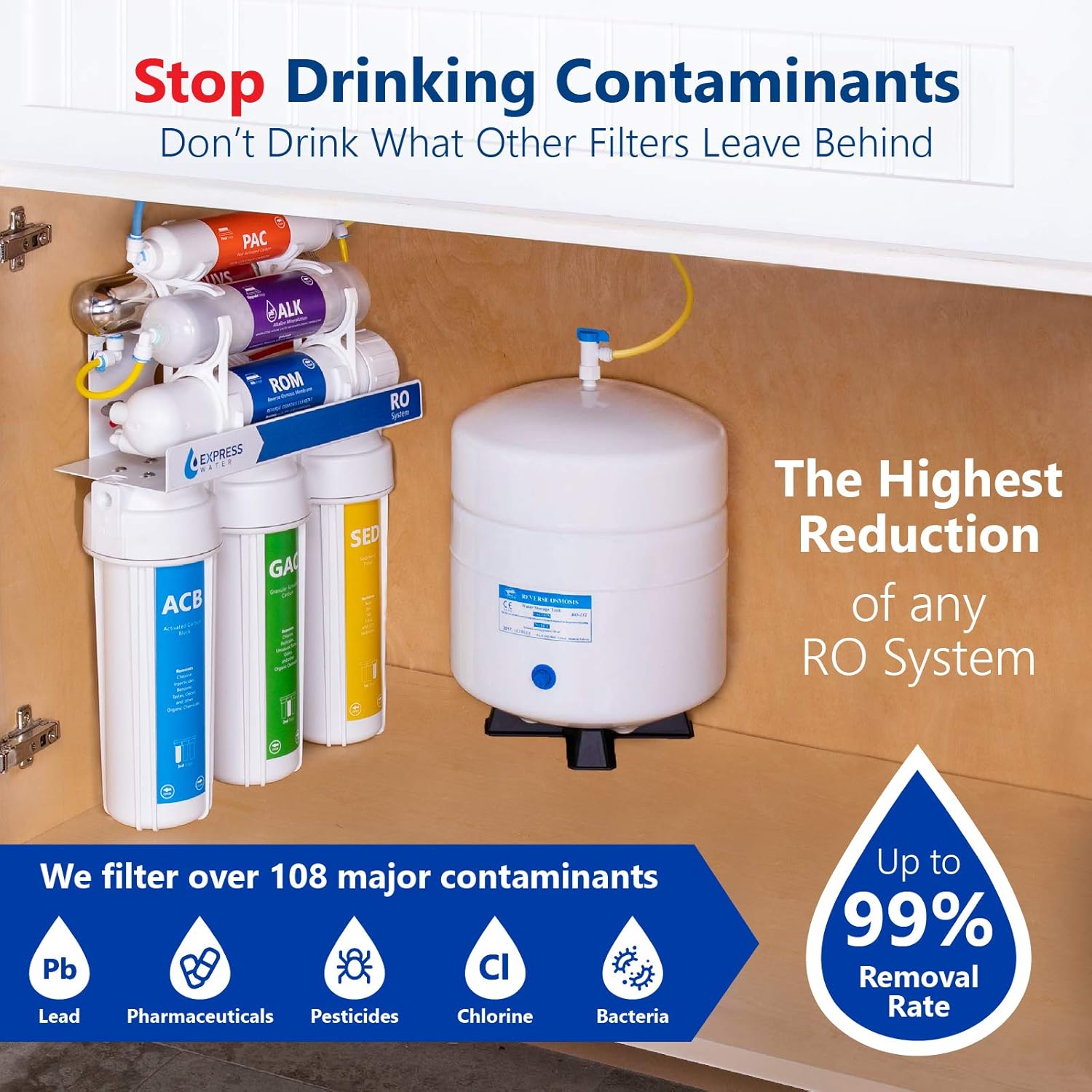 Express Water UV Reverse Osmosis Water Filtration System – 11 Stage UV Water Filter with Faucet and Tank – Under Sink Water Filter with Alkaline Filter for added Essential Minerals – 100 GDP: Home Improvement