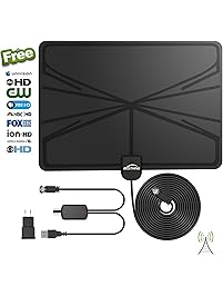 [2018 Newest] HD Digital TV Antenna, 60+ Miles Amplified Indoor TV Antenna &ndash; Support 4K 1080p with Amplifier Signal Booster & Power Adapter Black