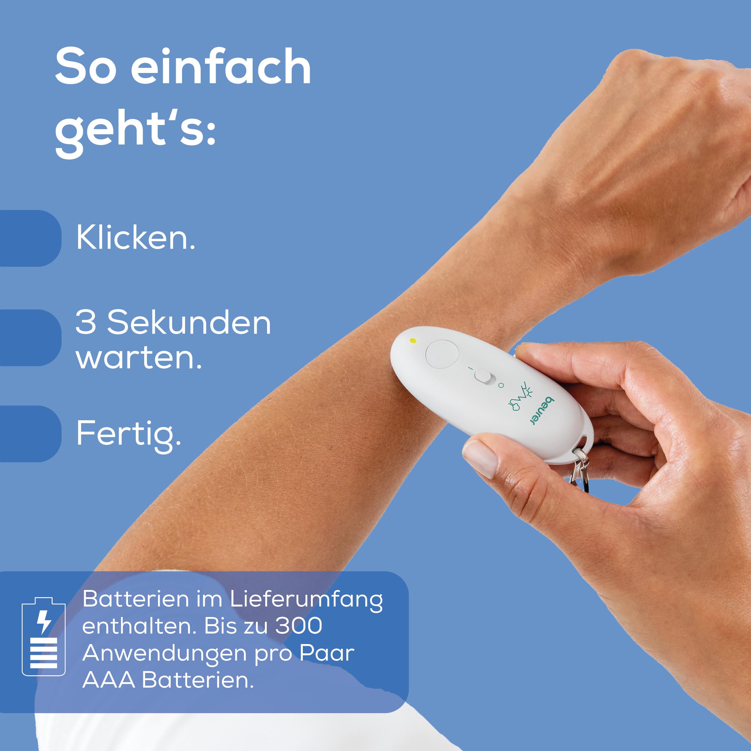 Beurer BiteX Travel Insektenstichheiler BR 10, zur Behandlung von Insektenstichen und -bissen, Stichheiler gegen Juckreiz, kleiner Wärmestift mit Karabinerhaken, Reise-Gadget 3