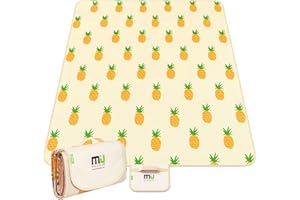 MIU COLOR Picnic Blankets, Extra Large 80"x 60" Outdoor Beach Blanket, Lightweight Handy Mat Tote for Spring Summer Camping, Beach, Park, Patio on Grass (A-Pineapple)