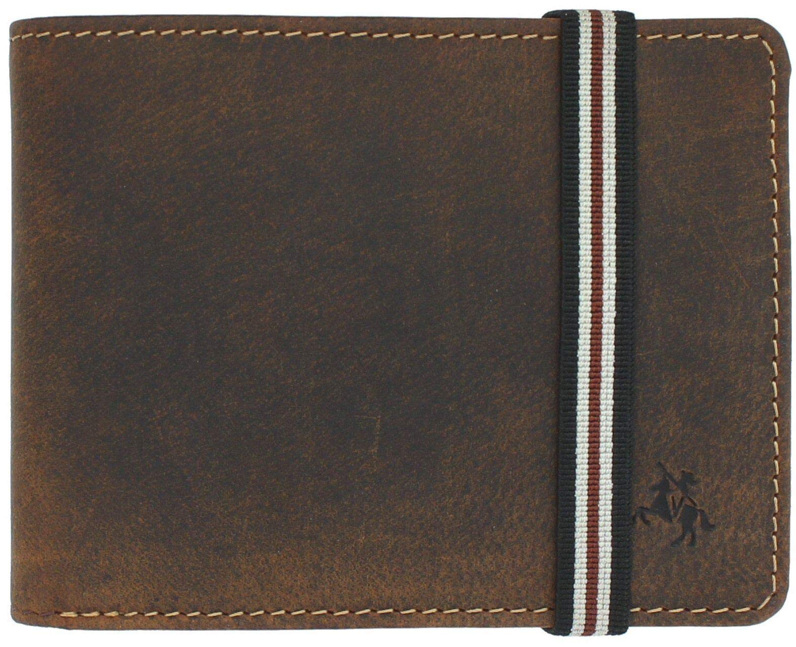 VISCONTI Leather Wallet with Elastic Closure RFID Blocking and Tap and Go BN3 Oil Tan