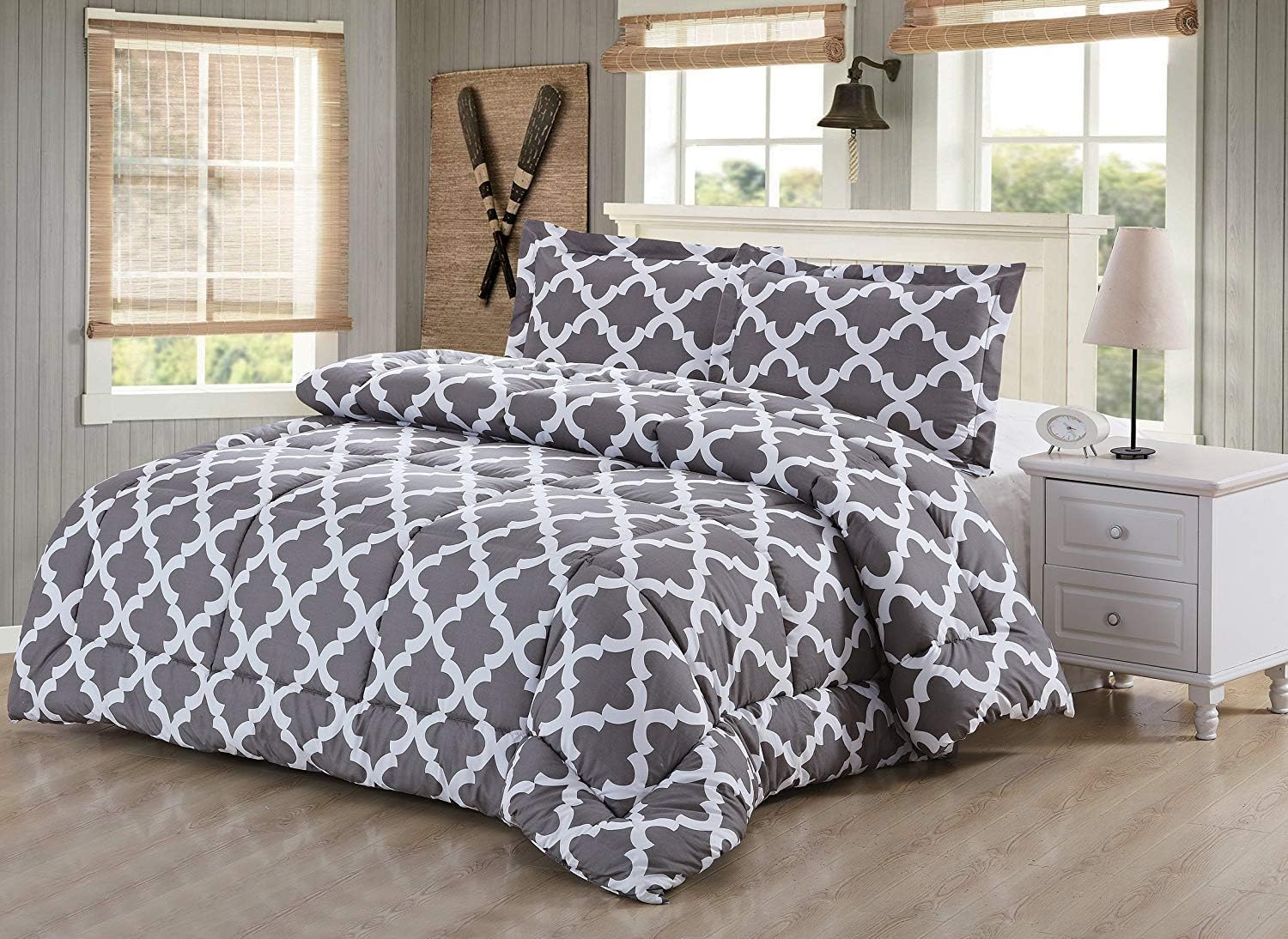Utopia Bedding Printed Comforter Set (Queen, Grey) with 2 Pillow Shams - Luxurious Brushed Microfiber - Down Alternative Comforter - Soft and Comfortable - Machine Washable: Home & Kitchen