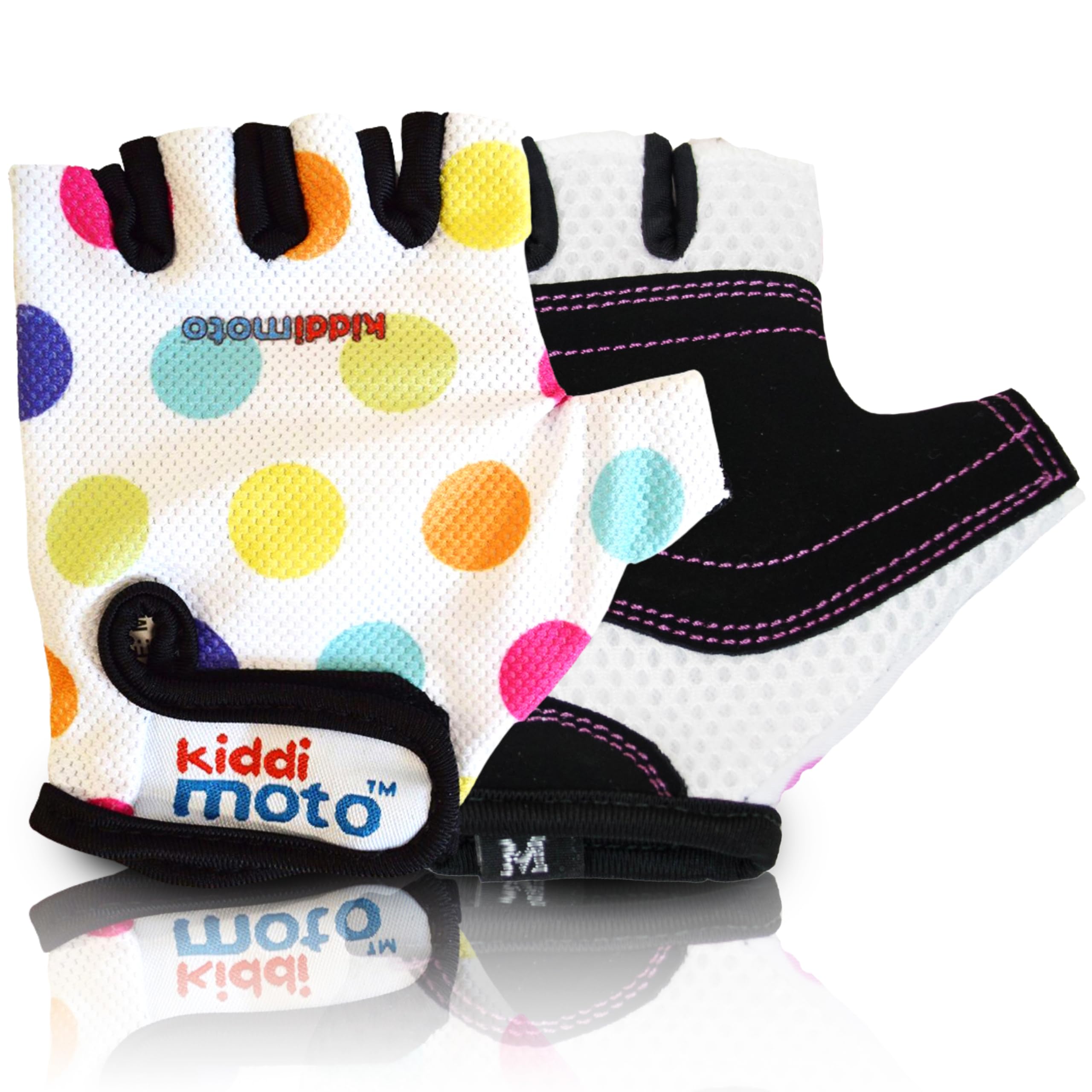 Kiddimoto Dotty Anti Slip Kids Bike Gloves For Kids Boys & Girls Best Toddler Bike Gloves Ages 2-8 Fingerless Cycling Gloves For Youth Sports Like Mtb, Bmx Dirt Biking, Mountain Bike Riding, Skates