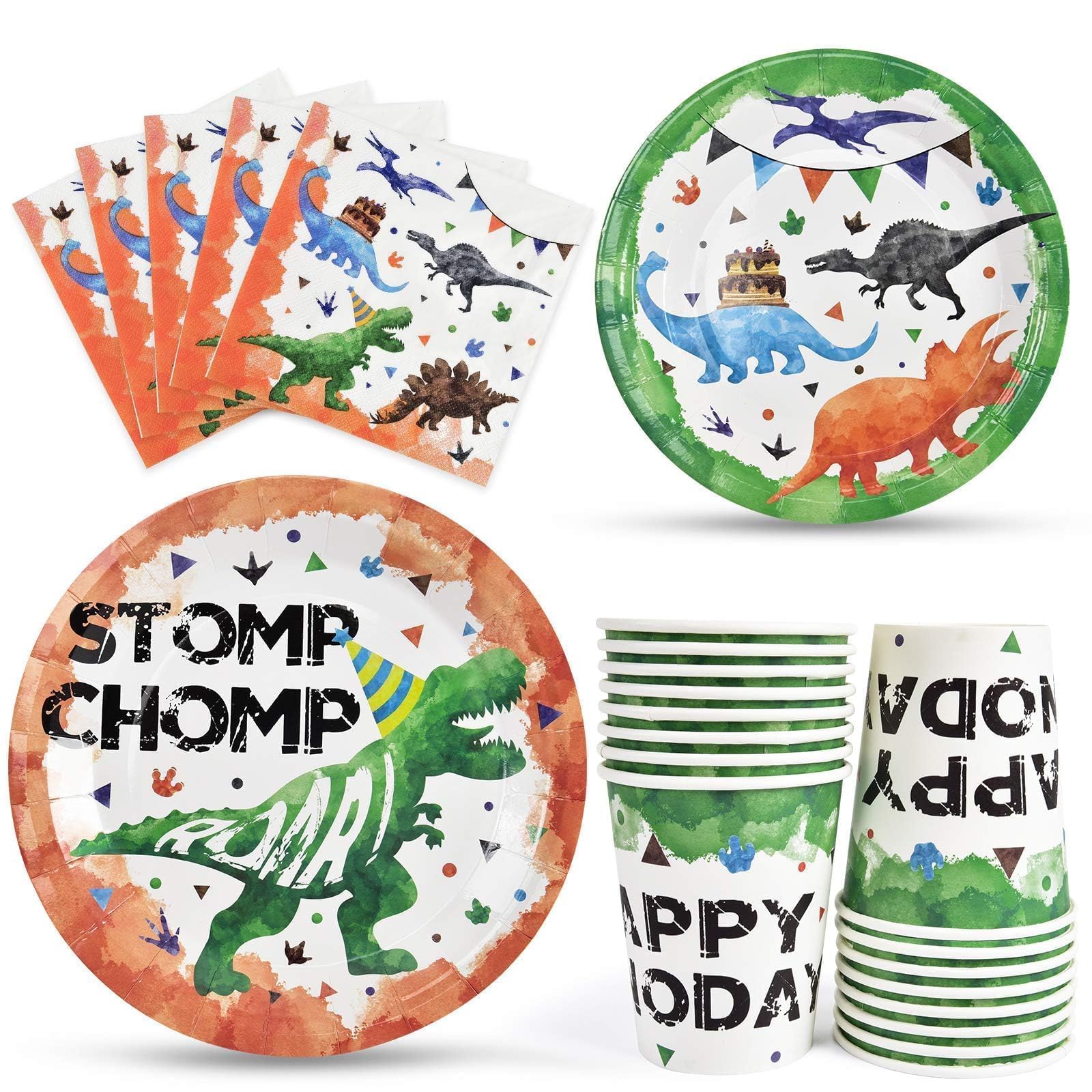 Dinosaur Party Supplies - Dinosaur Party Tableware for Boys Birthday Included Lunch Dinner Plates Dessert Napkins Paper Cups For 16 Guests 64 Pieces