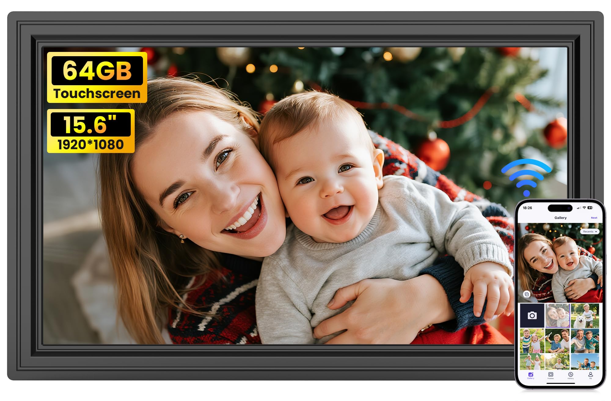 Photo 1 of 64GB Uhale 15.6" Digital Picture Frame, Large WiFi Electronic Photo Frames 1920 x 1080 IPS FHD Touch Screen, Share Photos and Videos Anywhere, Support SD/USB, Best Gifts for Parents and Grandparents