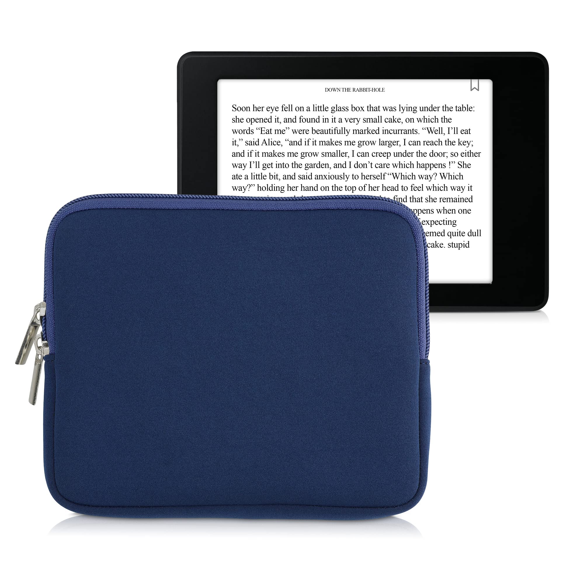kwmobile Neoprene e-Reader Pouch Size 6,8-7" eReader - Universal eBook Sleeve Case with Zipper - Dark Blue — image 1
