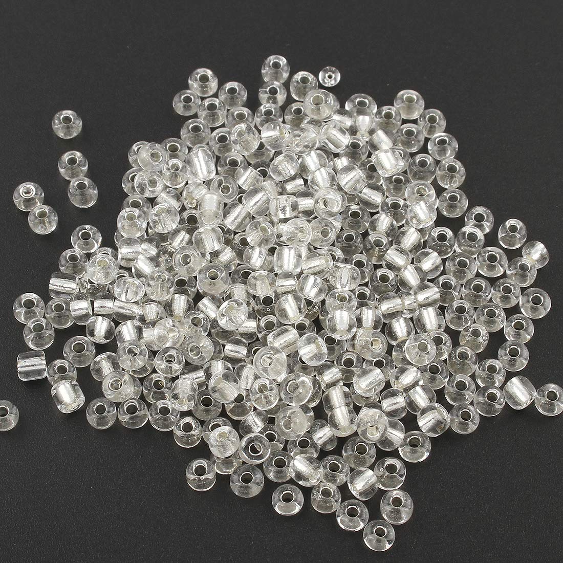Pack of 1100 Glass Seed Beads 4 mm, 6/0, Pony Beads, Clear Mini Children's Beads, Seed Beads, Choice of Colours (Crystal Silver Insert)